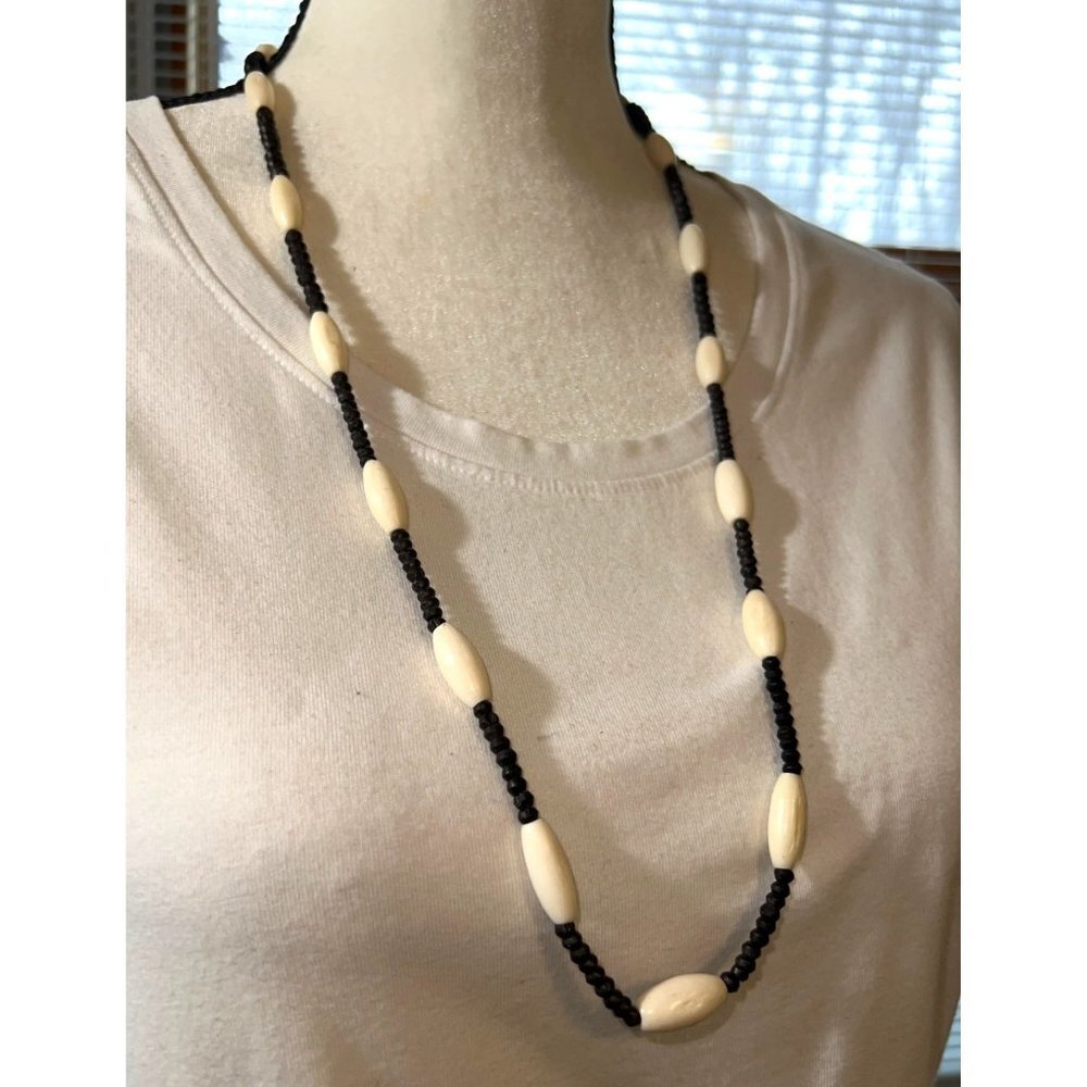 Bone and Wood Bead Necklace -- 30" -- New